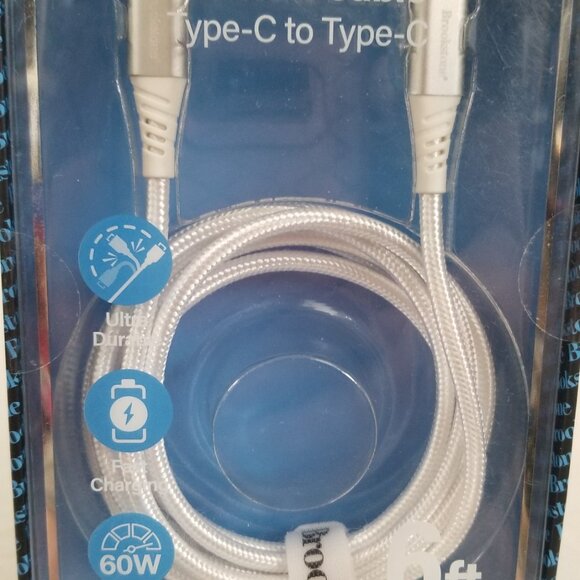 Brookstone 60 Watt Cable Type C to Type C 6 Ft White 1.8 Meters Brand New - Picture 4 of 16